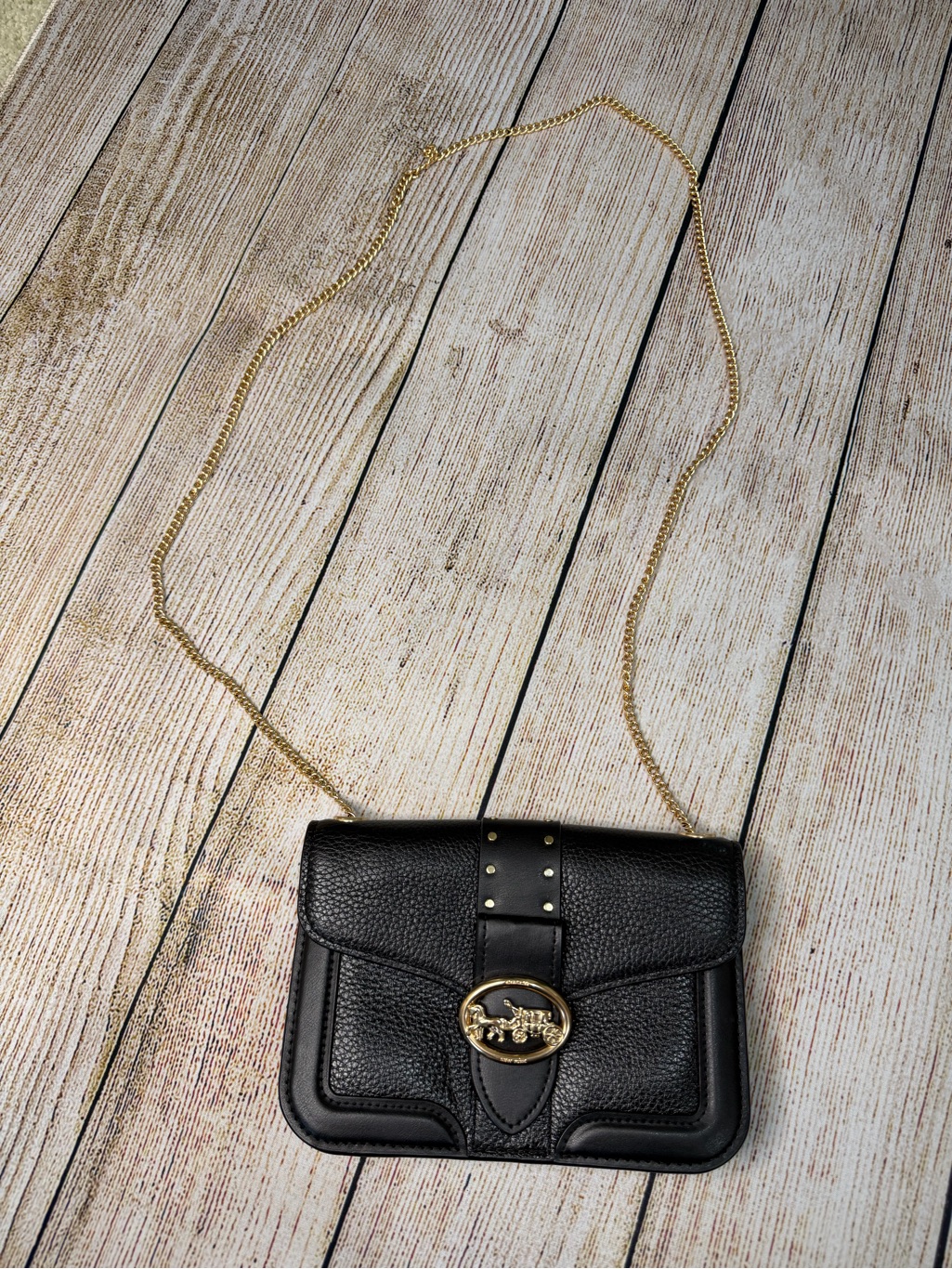 Euc Coach Georgie Crossbody With Rivets In Black Pebbled Leather (Style #6925)